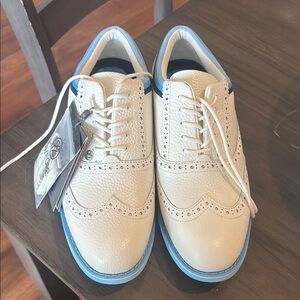 G/FORE White and Blue Women's Spiked Golf Shoes